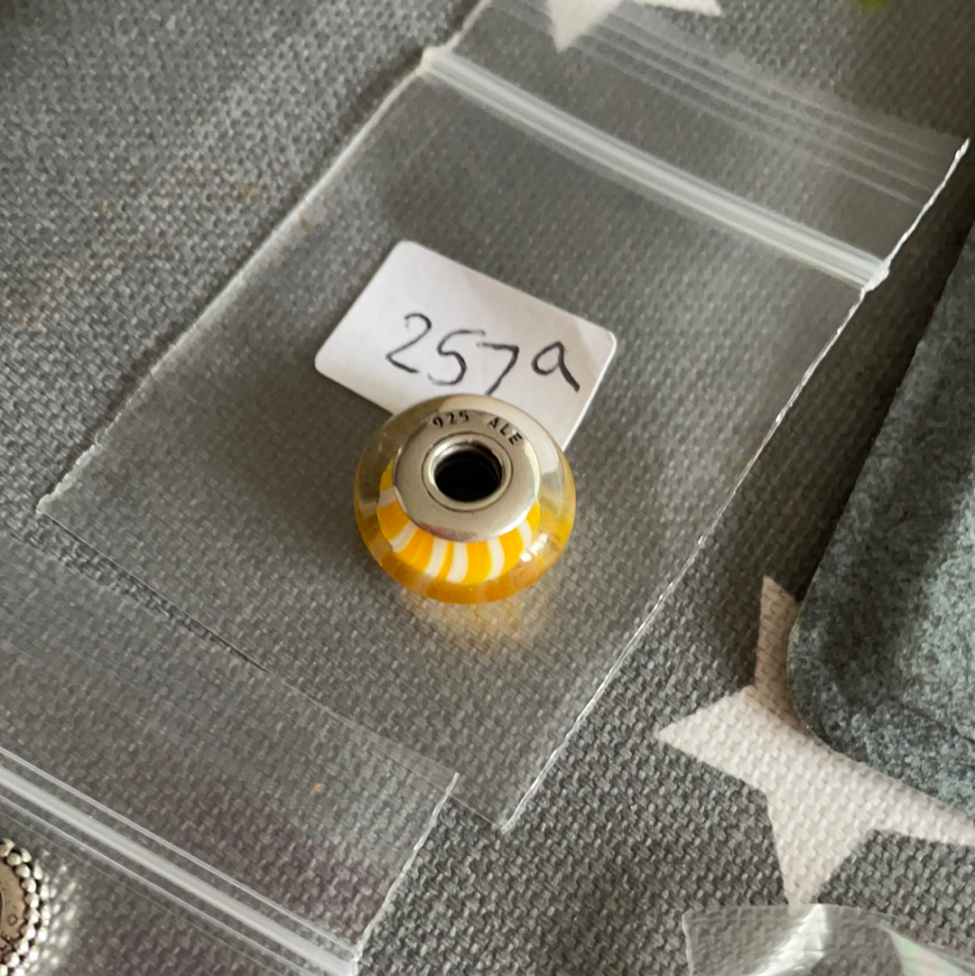 Genuine Pandora Glass Murano Charm Yellow Candy Stripe