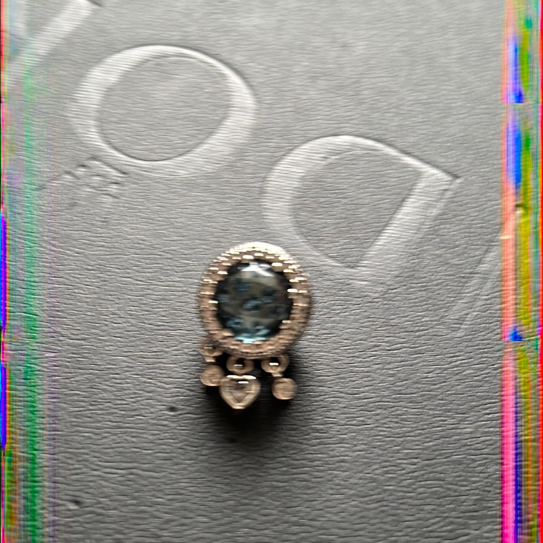 Genuine OHM Blue Stone Pave Hearts Crystal Dangle Charm