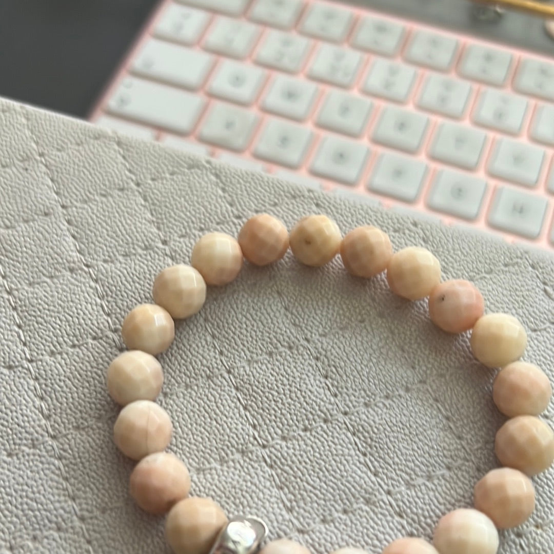 Genuine Thomas Sabo Sterling Silver  Charm Clasp Peach Stone Bracelet Large