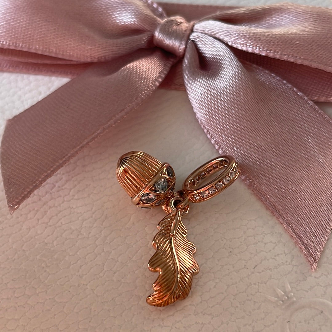 Genuine Pandora Rose Gold Leaf And Acorn Dangle