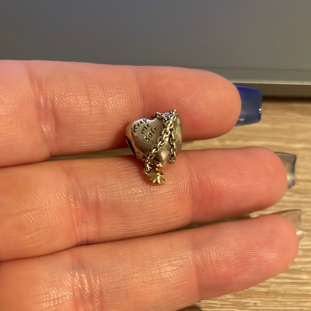 Genuine Pandora Lock and Chain Heart Keep Me Safe Charm