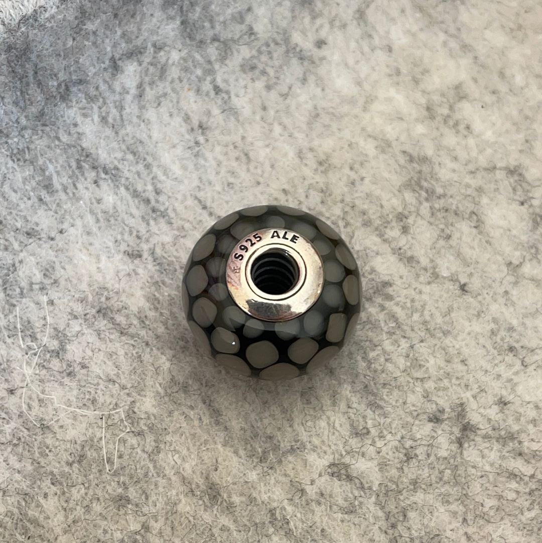 Genuine Pandora Giant XL Murano with Grey Spotted Dots. Large and Heavy and Retired RARE