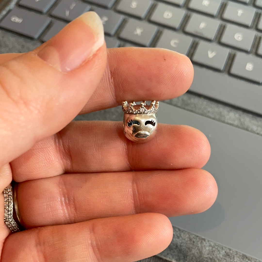 Genuine Pandora Princess Face Emoji Charm with Pave Crown