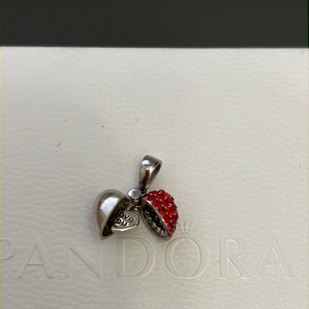 Sterling Silver Red Pave Charm Open With Dangle