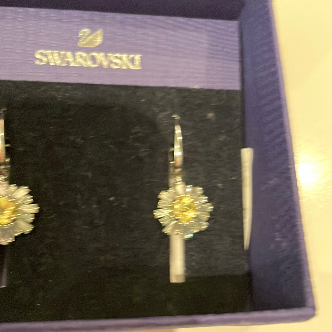 Genuine Swarovski Pave Crystal Dangle Daisy  Earrings