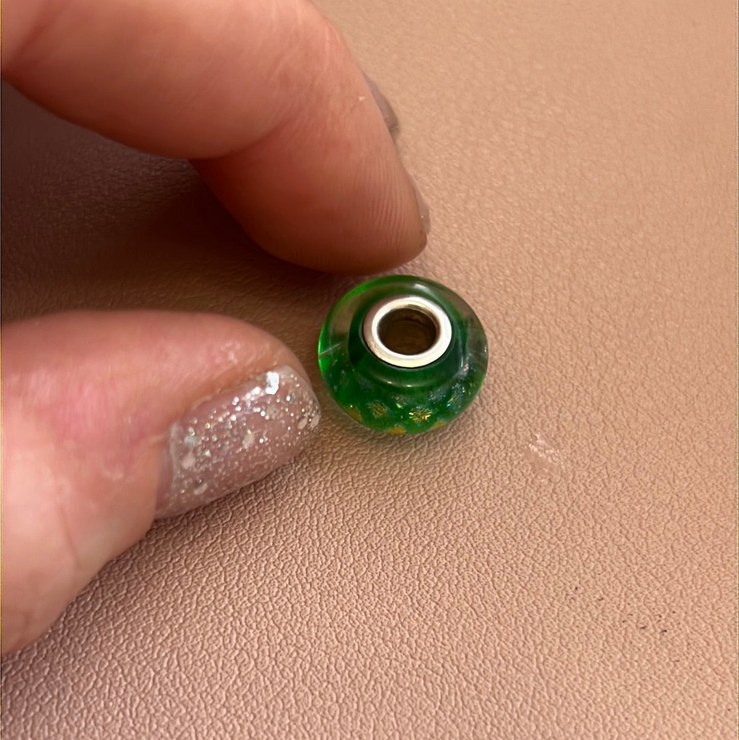 Genuine Chamilia Murano Green with Gold Diamonds