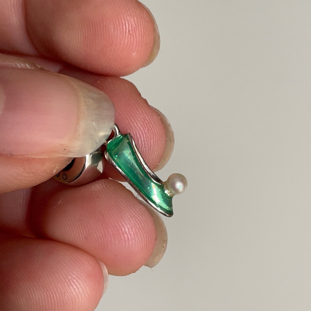 Genuine Pandora Disney Tinkerbell Green Enamel Pearl Slipper Dangle Charm