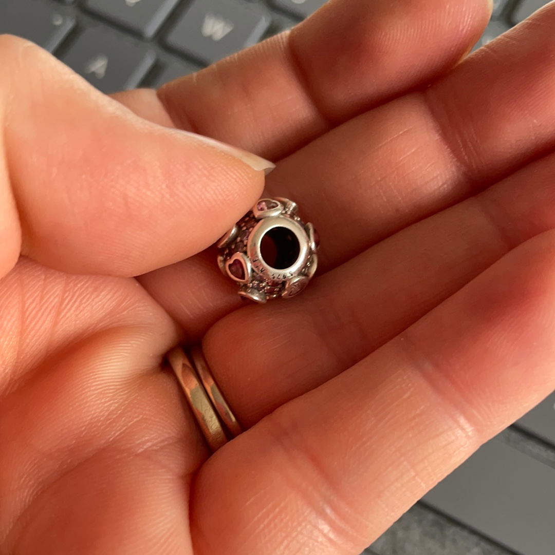 Genuine Pandora Pink and Red Raised Hearts Pave Ball