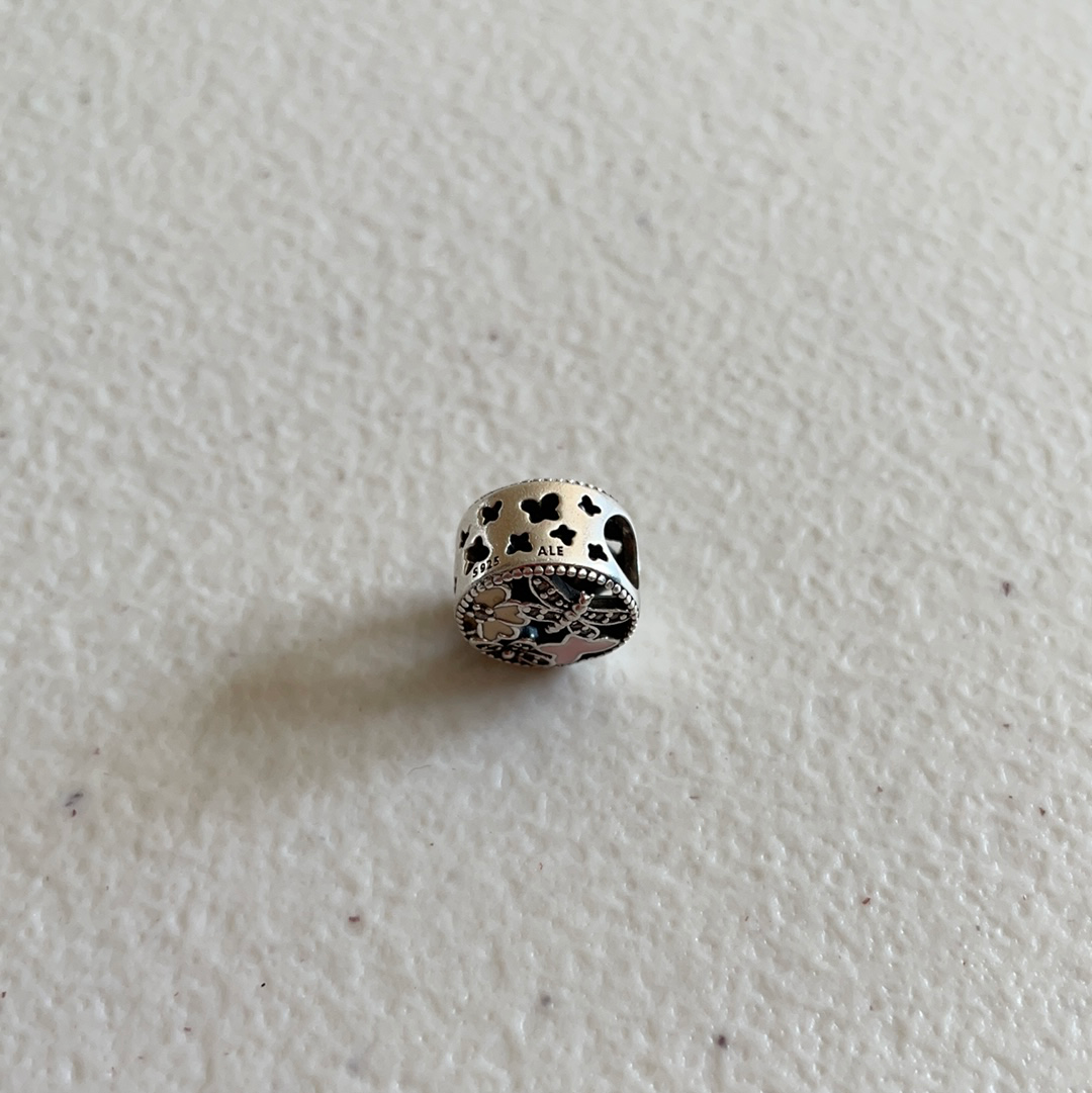 Genuine Pandora Dragon Fly Pave Flower Cream Enamel Open work Charm