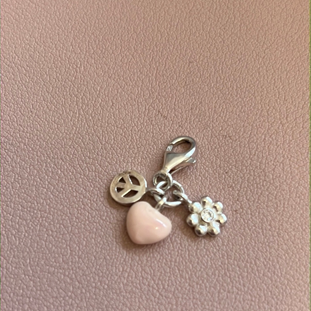 Genuine Thomas Sabo Enamel Heart, Flower, and Peace Symbol Clip Dangle Charm