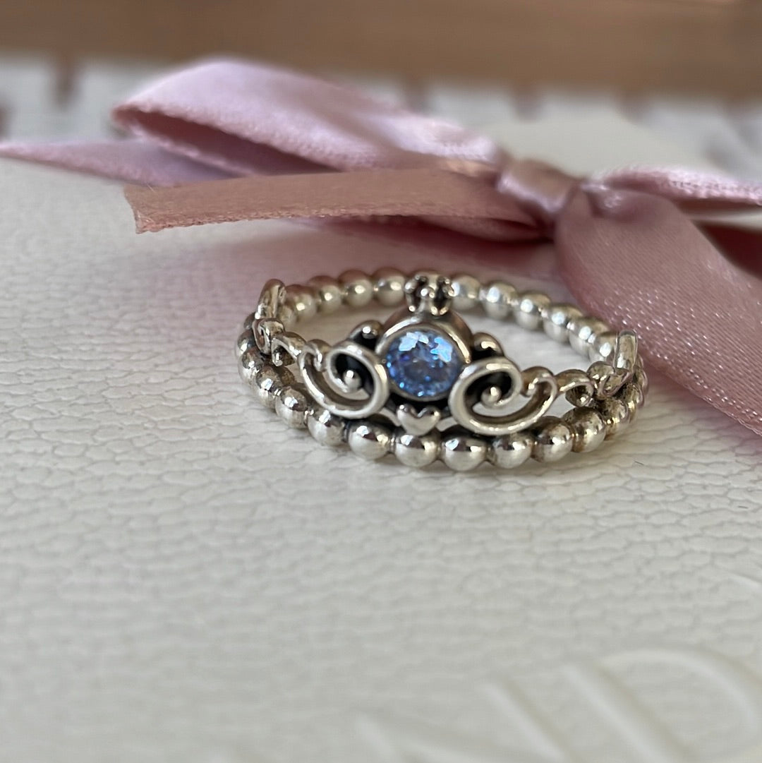 Genuine Pandora Disney Blue Cinderella Pave Ring Size 52