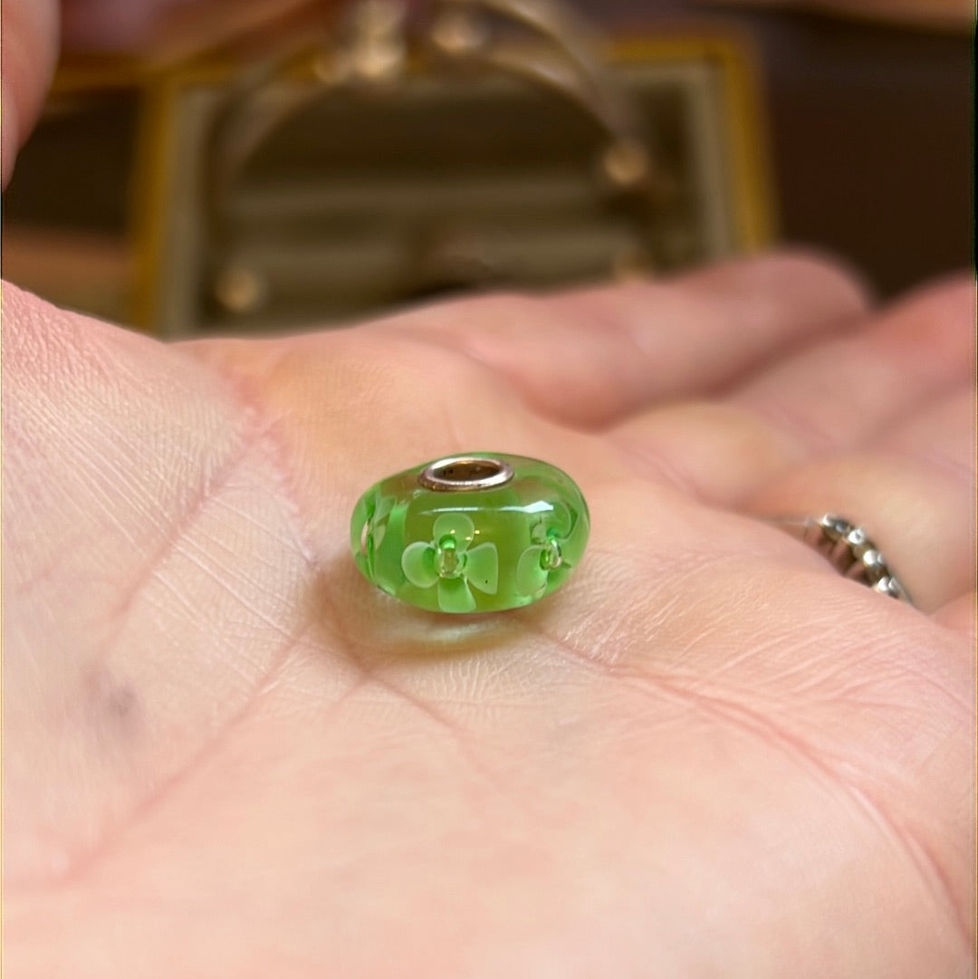 Genuine Trollbeads Green Flower Murano Charm