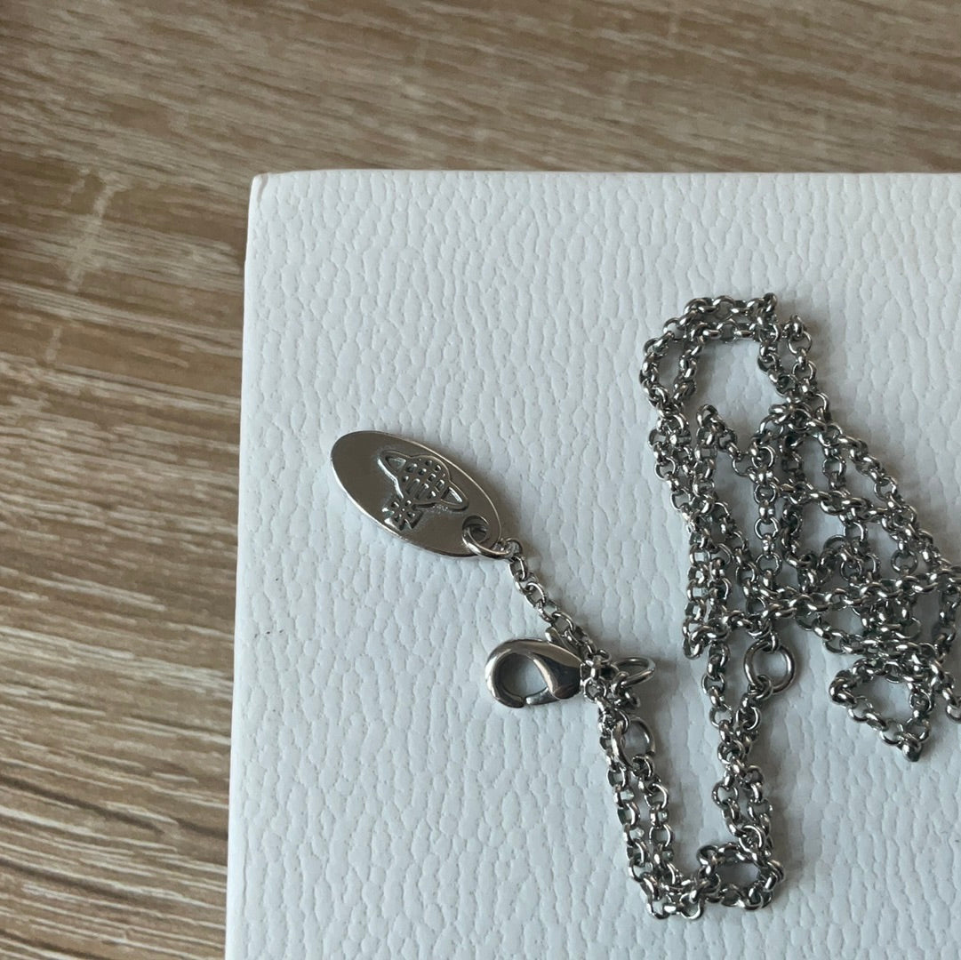 Genuine Vivienne Westwood Orb Pave Relief Silver Necklace 50cm Drop