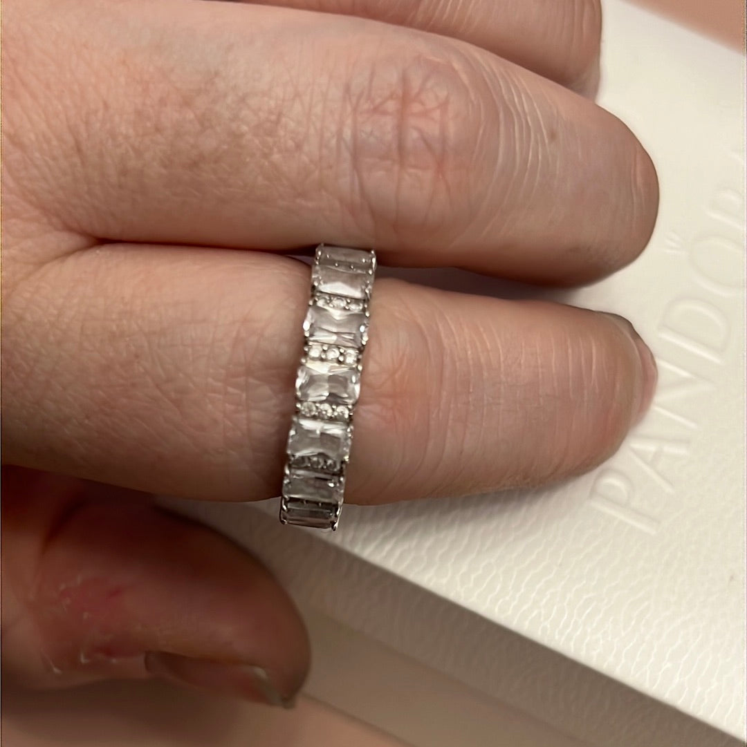 Sterling Silver Large Clear CZ Pave Rectangle Line Ring Size 60