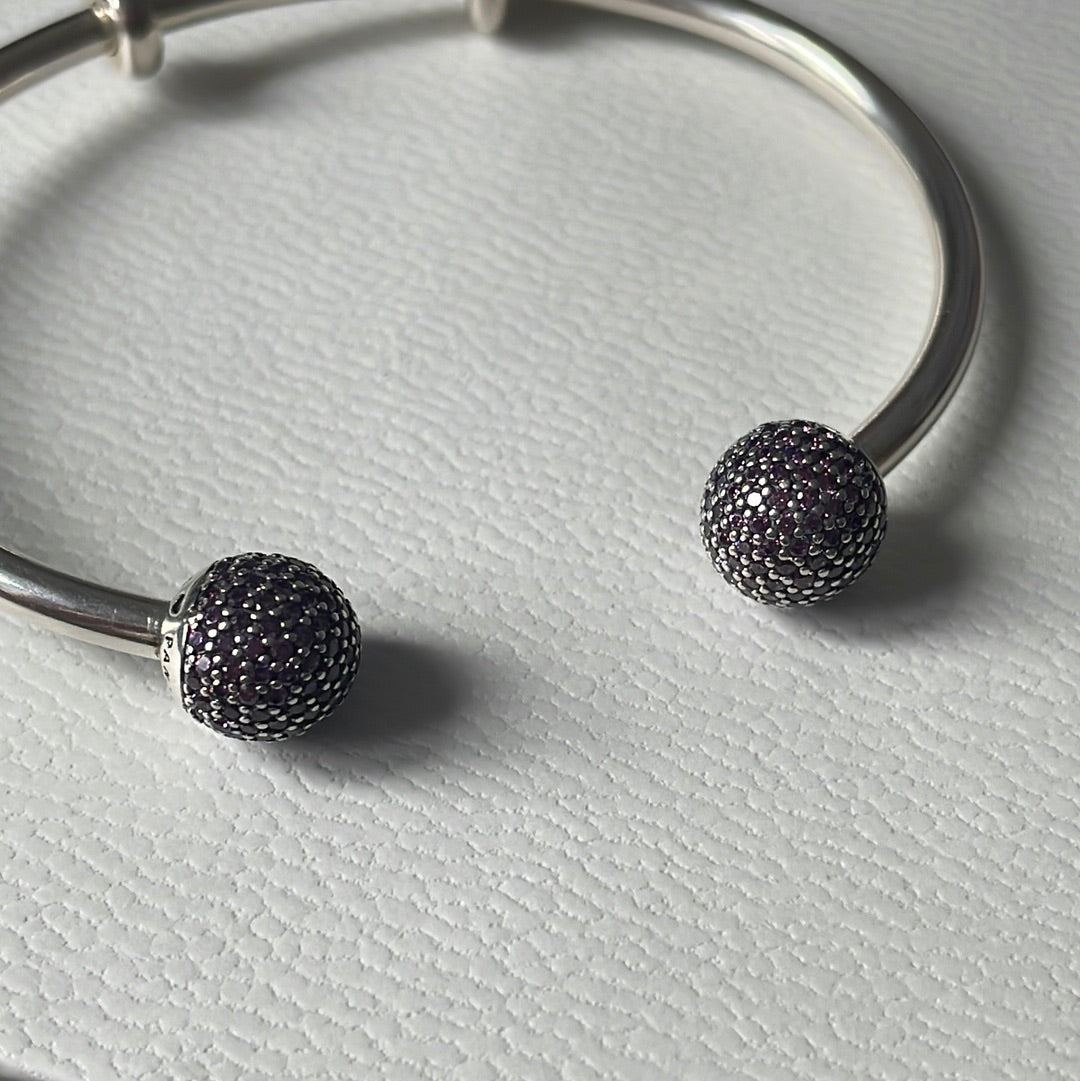 Genuine Pandora Open Torque Bangle Size 3 Large With Clear Pave Ends