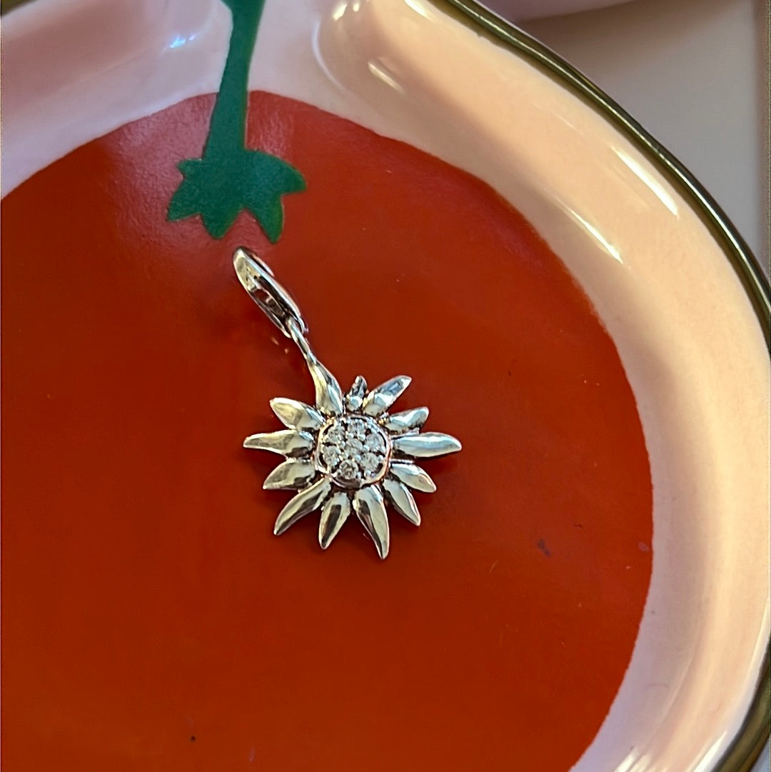 Genuine Thomas Sabo Sterling Silver Dangle Clip Pave Sunflower Charm