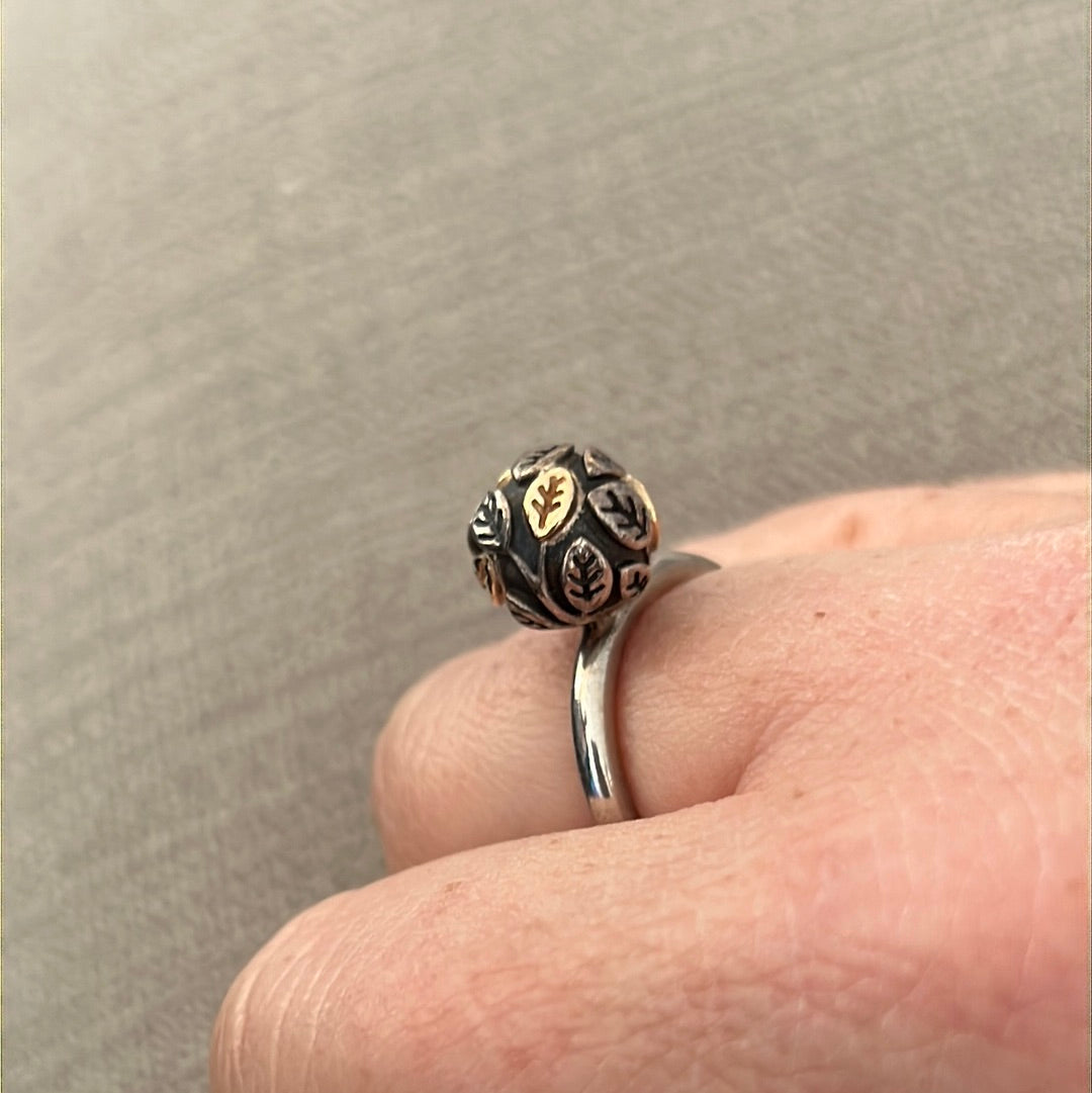 Genuine Pandora Two Tone Super Rare Gold Leaf Ring Heavy 58