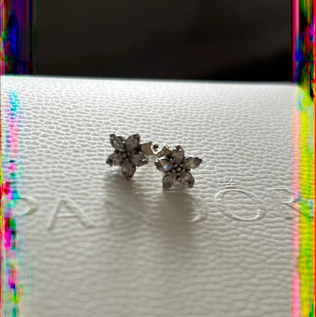 Genuine Pandora Pave CZ Flower Earrings