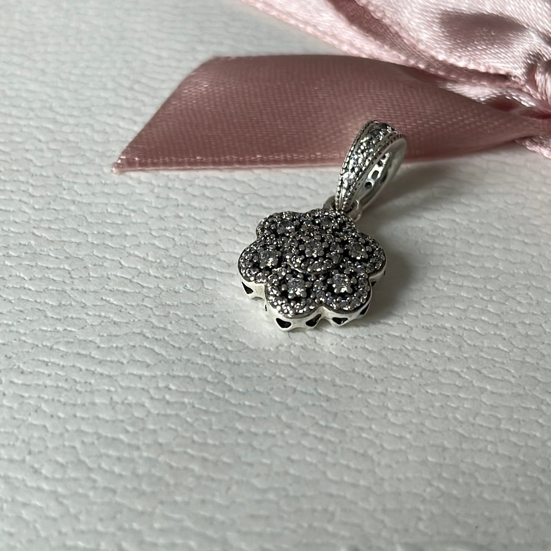 Genuine Pandora Pave Flower Charm with Pave Petals Pendant