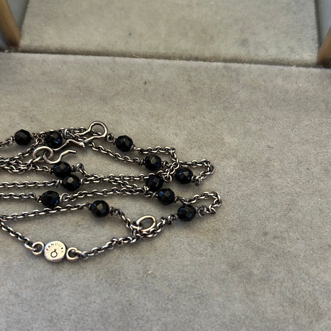 Genuine Pandora RARE and Beautiful Onyx Stones Toggle Necklace