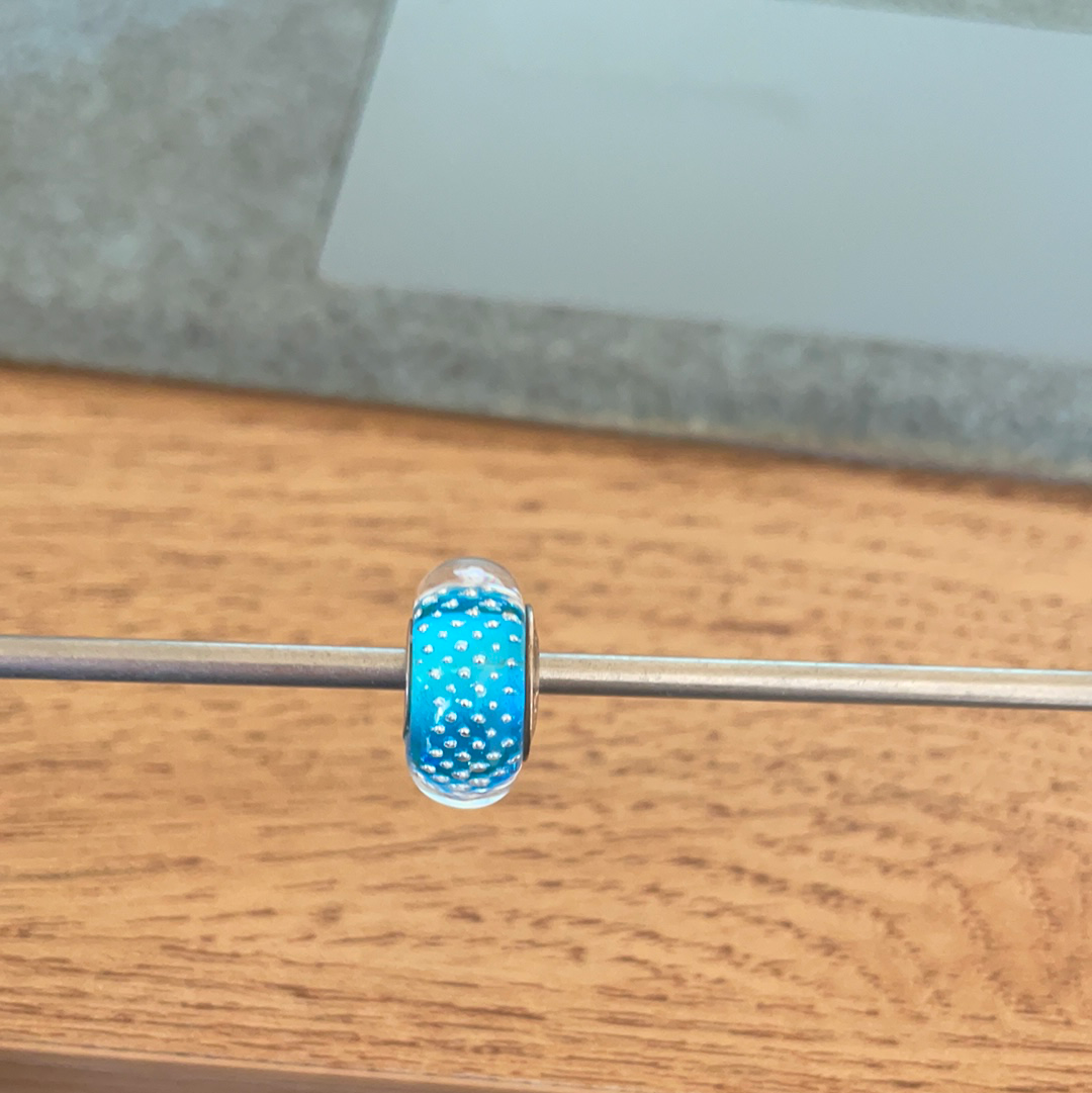 Genuine Chamilia Light Blue Glass Murano With Clear Sparkle Dots Charm