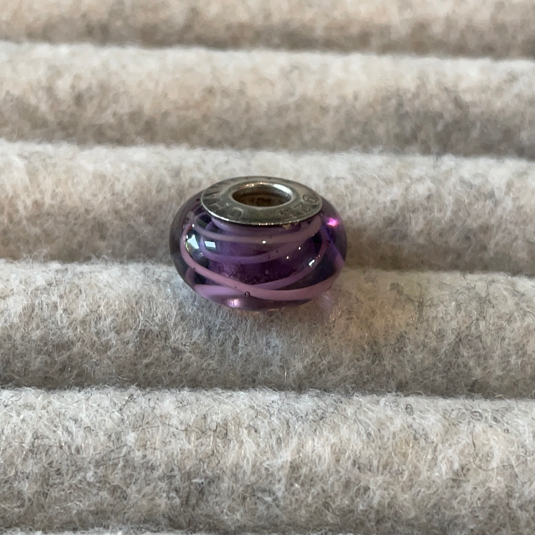 Genuine Chamilia Purple Line and Bubble Murano Charm