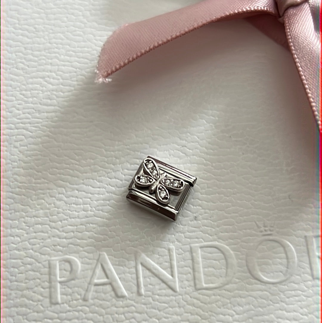 Genuine Nominations Silver Link Charm Pave Butterfly