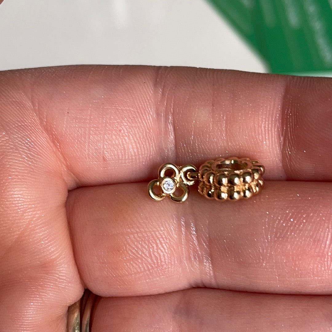 Genuine Pandora Solid 14ct Gold Diamond Posy Flower Dangle Charm HTF