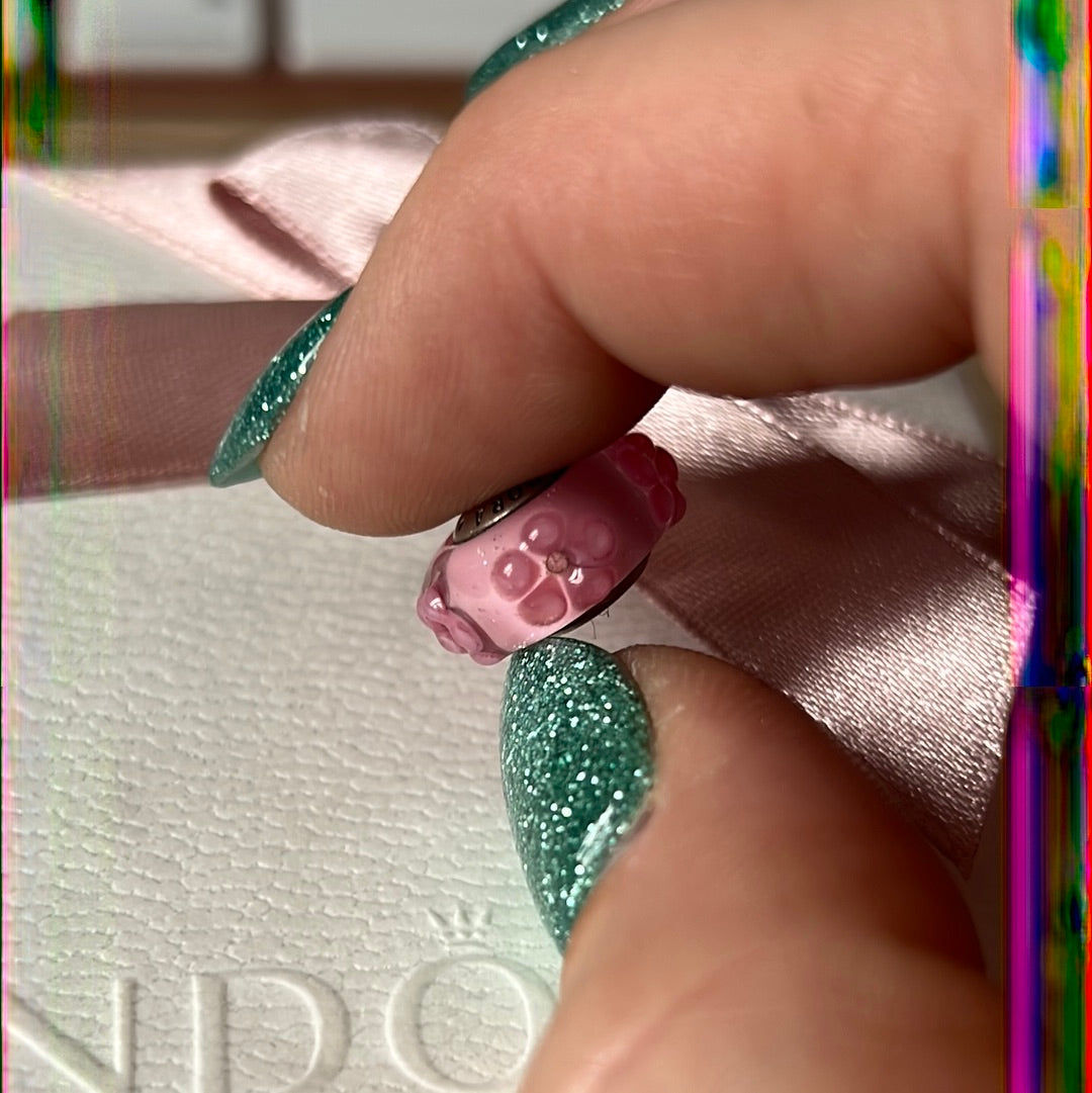 Genuine Pandora Raised Pink Flower Murano Charm