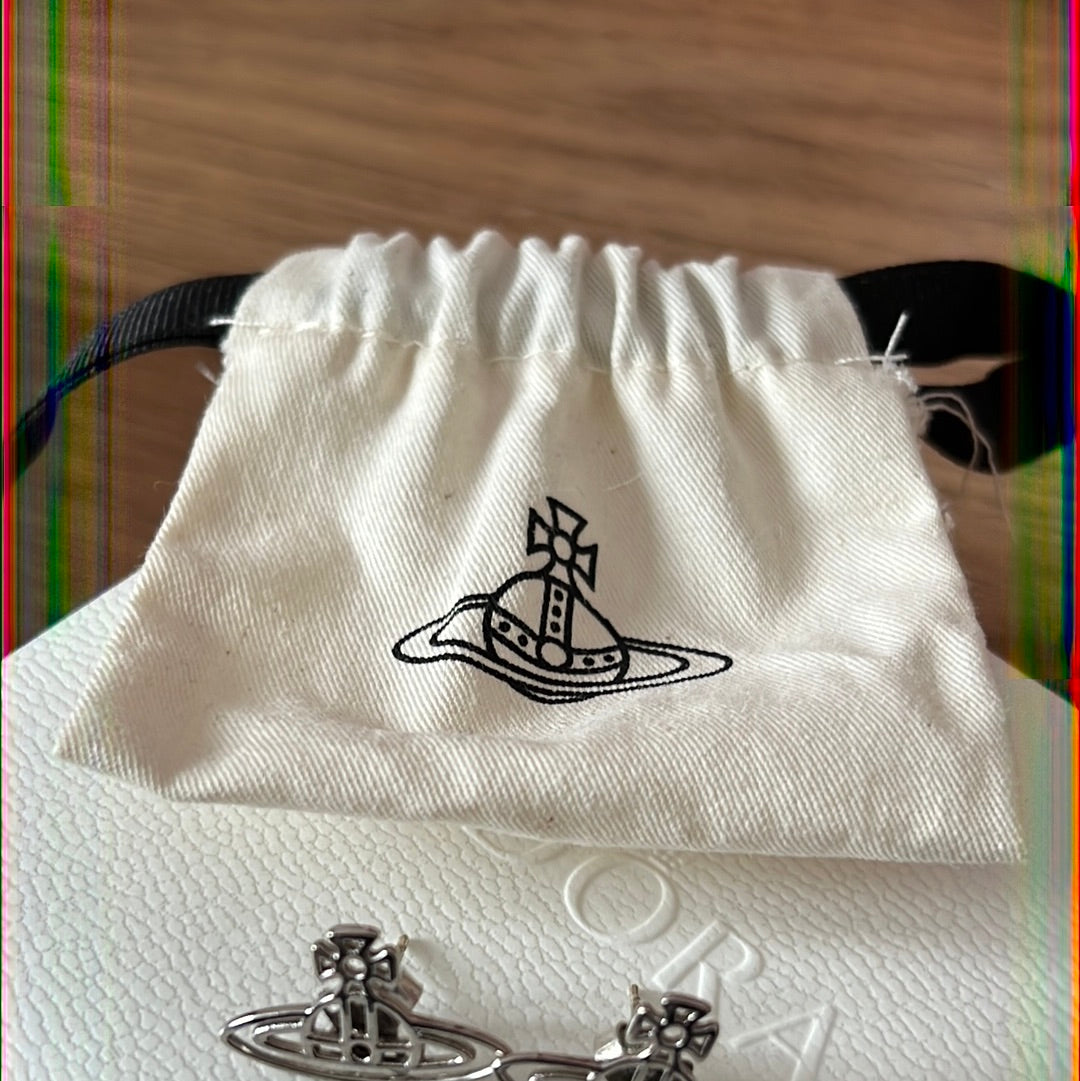 Genuine Vivienne Westwood Bas Relief Silver Tone Earrings