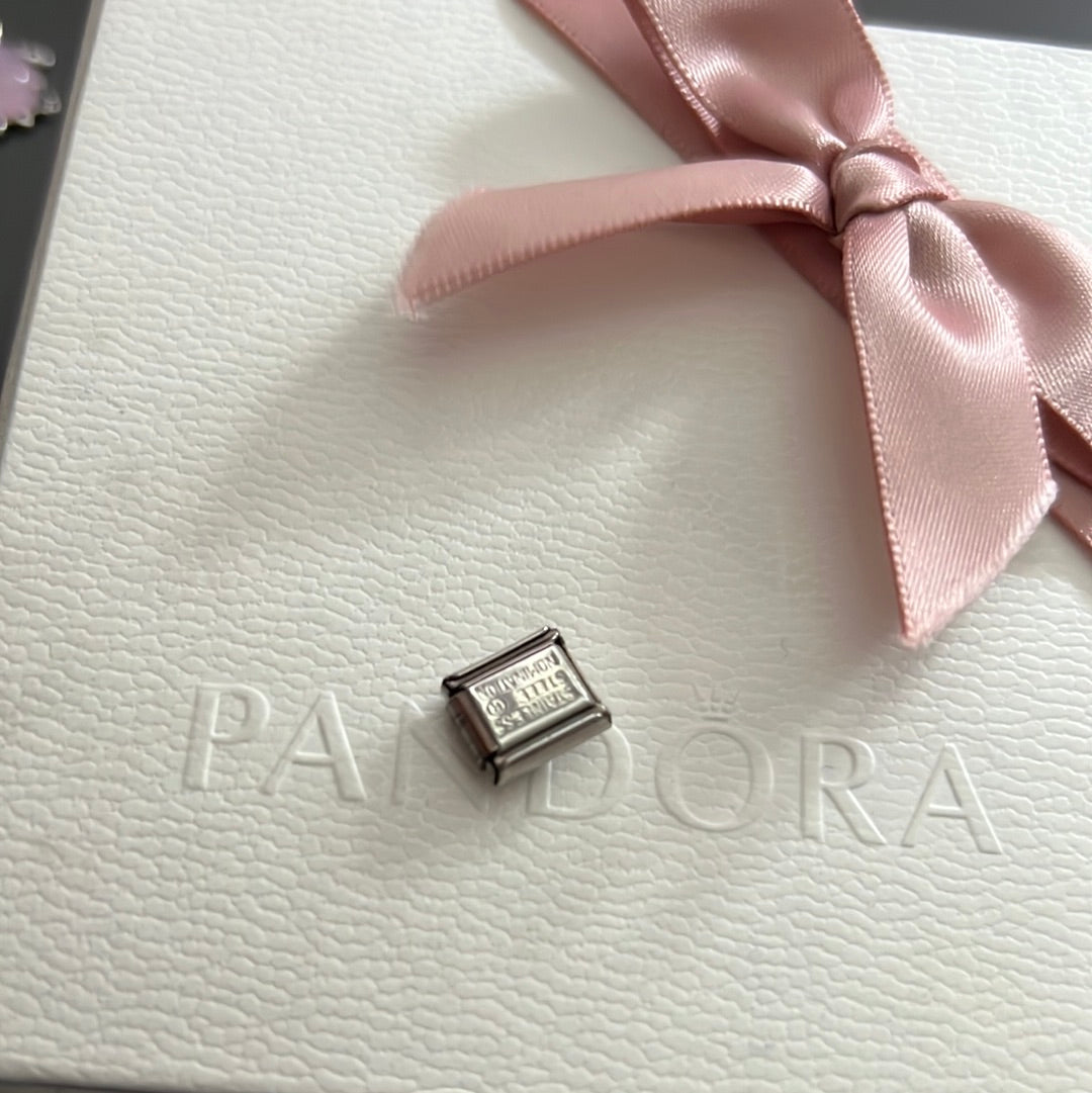 Genuine Nominations Silver Link Charm Rose Gold Accent Shell Cz