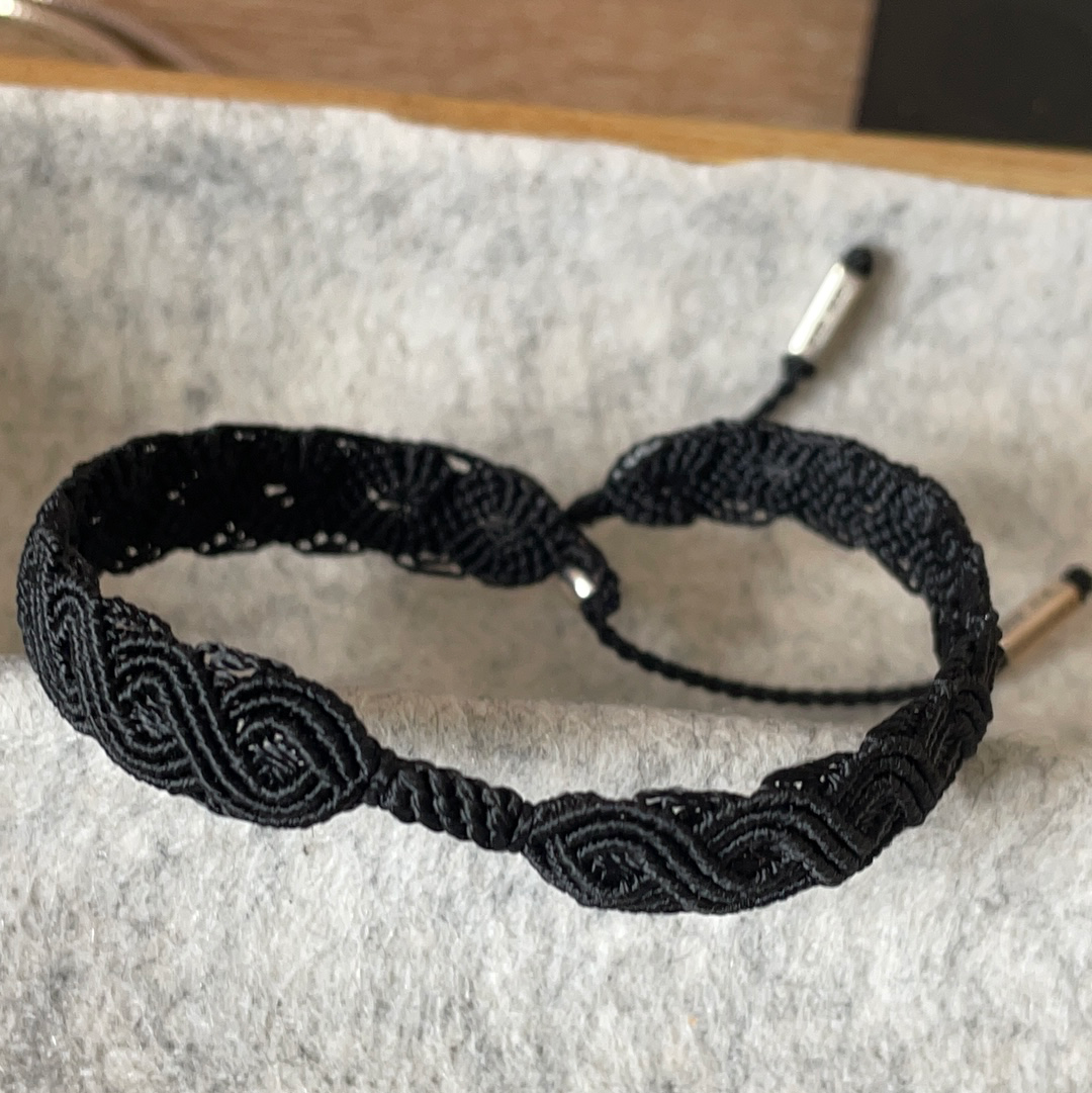 Genuine Pandora Black Macramé Material Bracelet Clip Station One Charm Bracelet