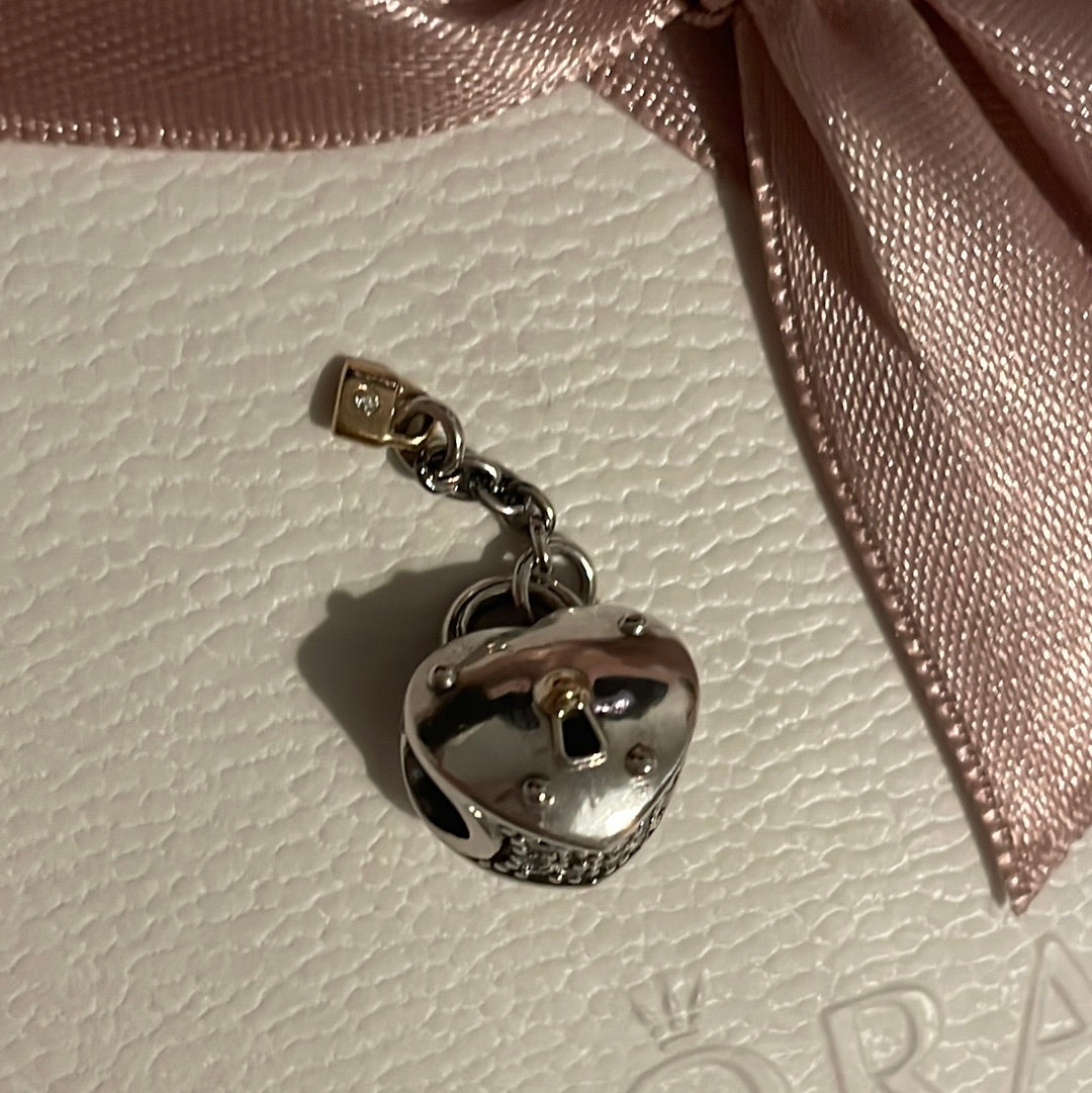 Genuine Pandora New Style Heart Lock and Gold Key Charm Two Tone