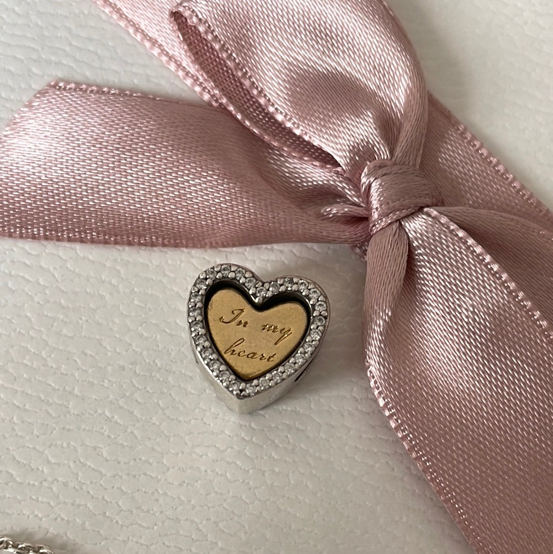 Genuine Pandora Two Tone Heart Pave with Removable Heart Charm 'in my heart'