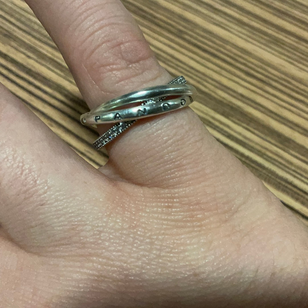 Sterling silver Crossover silver Pave Triple Band Logo Ring Size 54