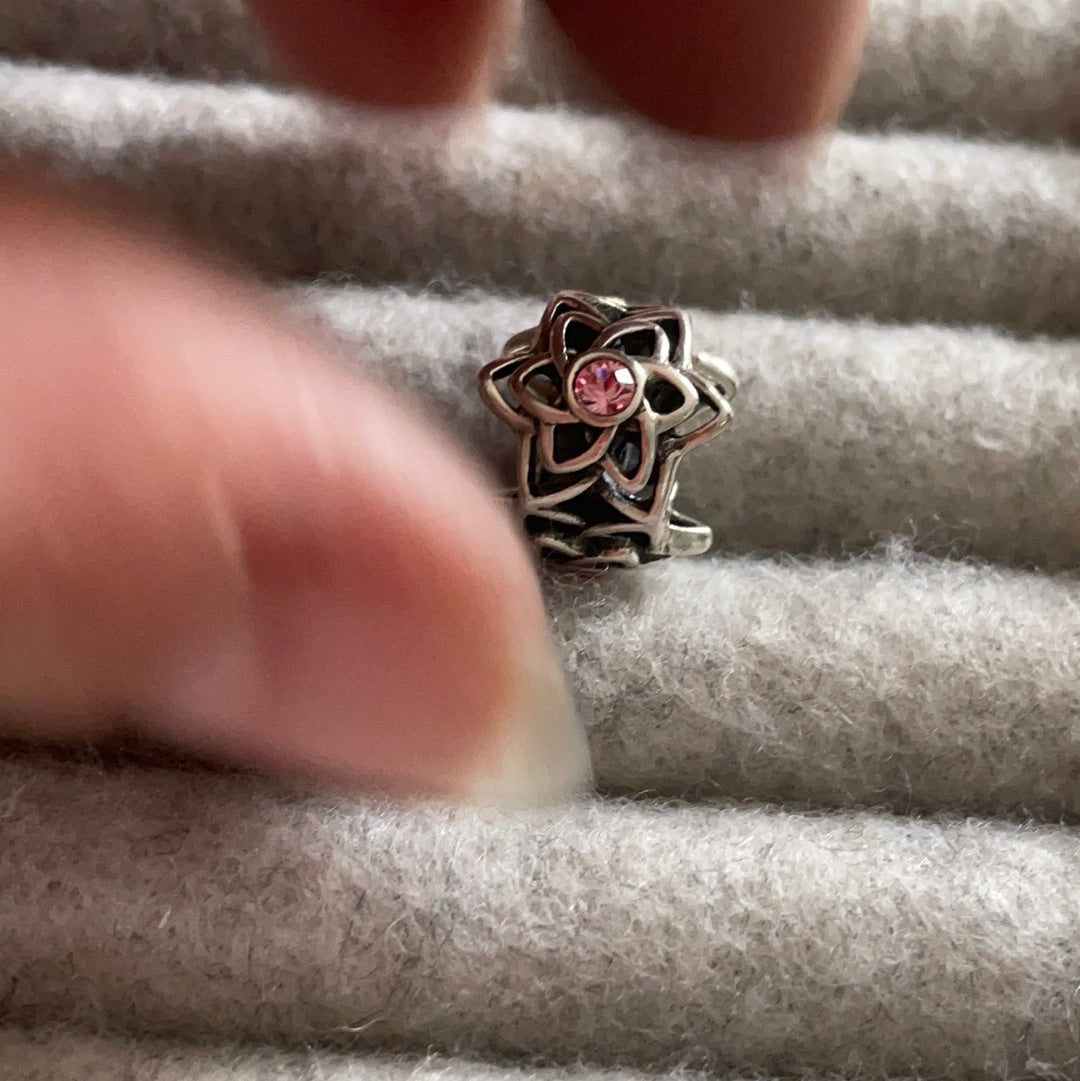 Genuine Chamilia Beautiful Openwork Star Flower Charm Ball with Pink CZ Stones