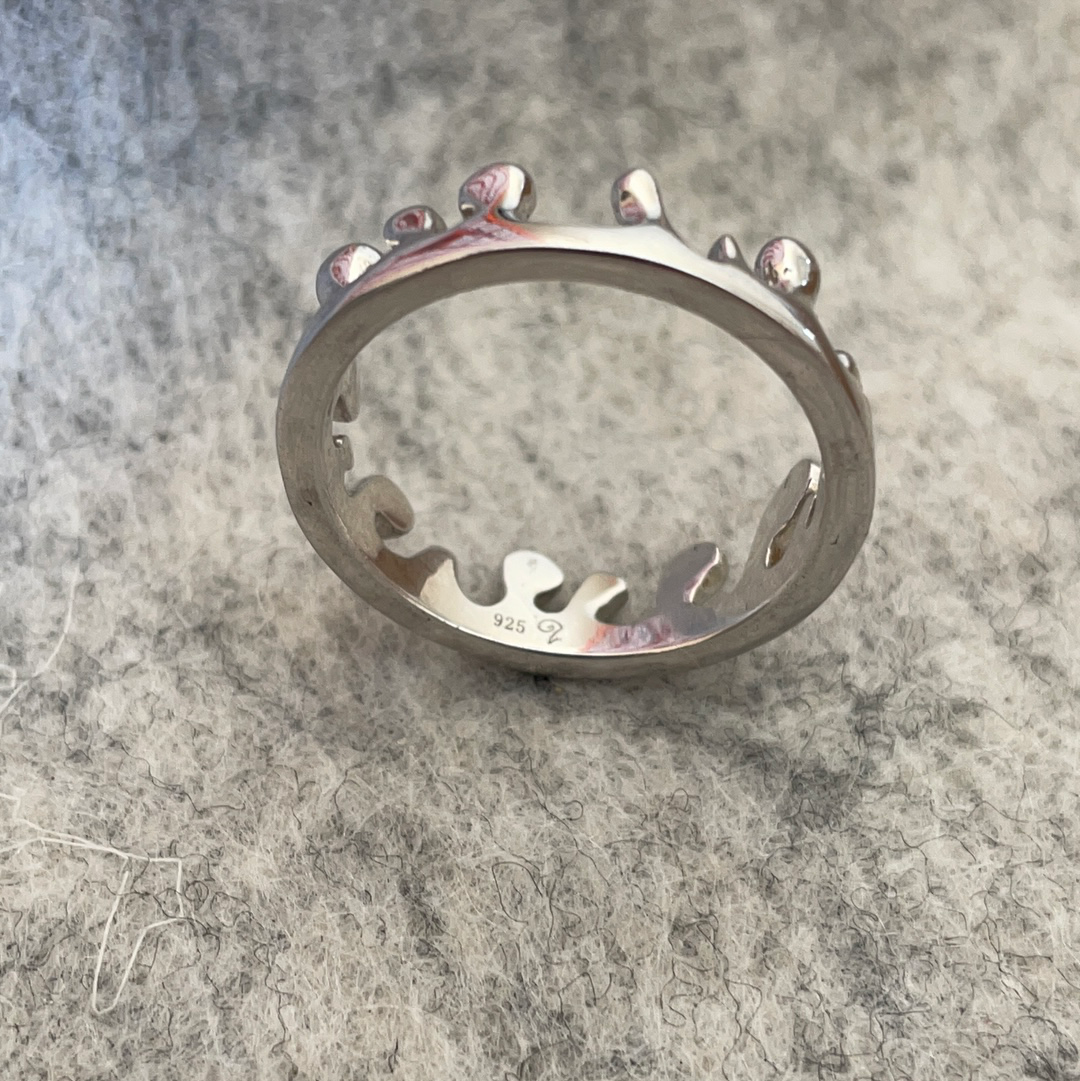 Genuine Lucy Q Designer Water/ Paint Sterling Silver Crown Ring Abstract Size 56