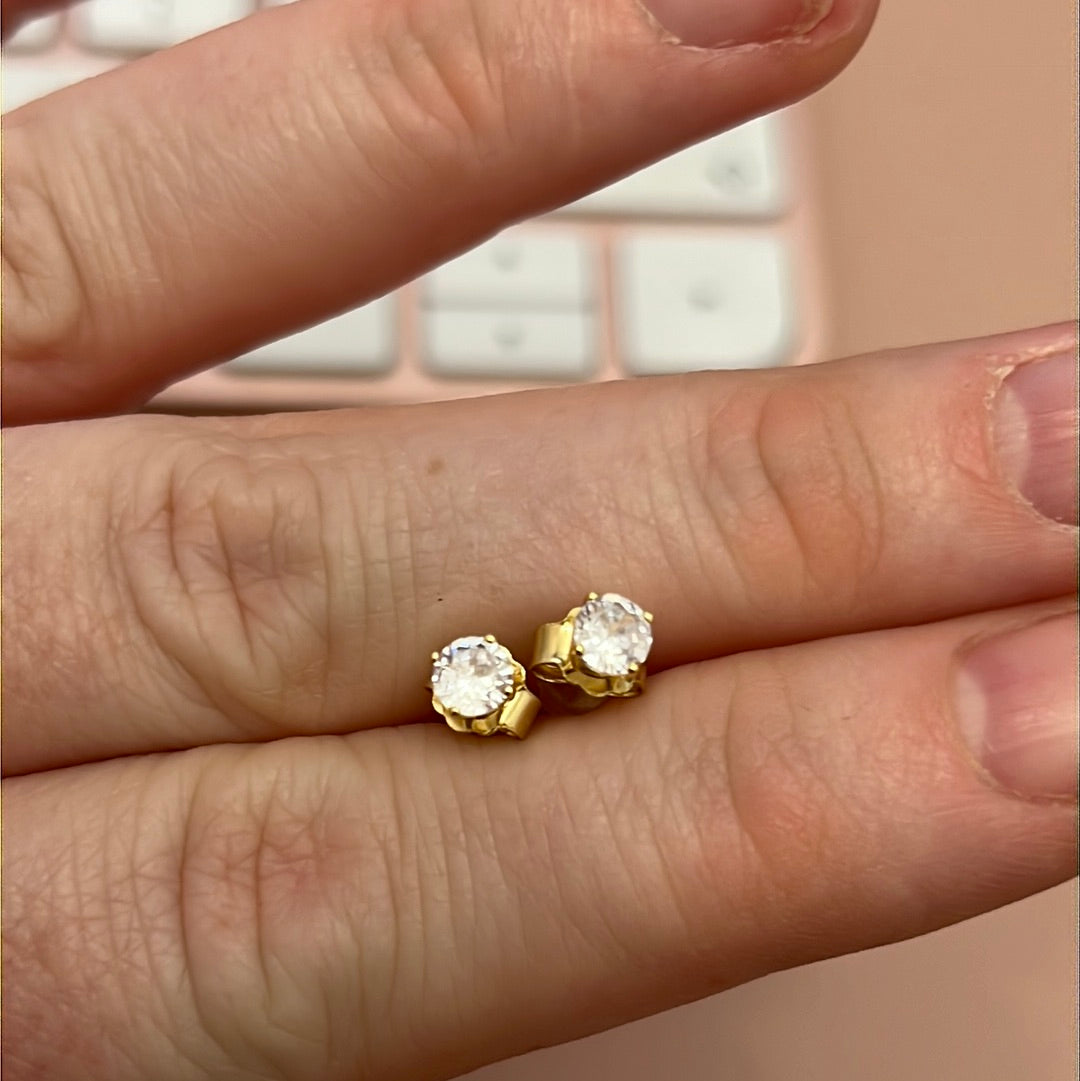 Sterling Silver Small Gold Plated Earrings Clear Stone Beautiful