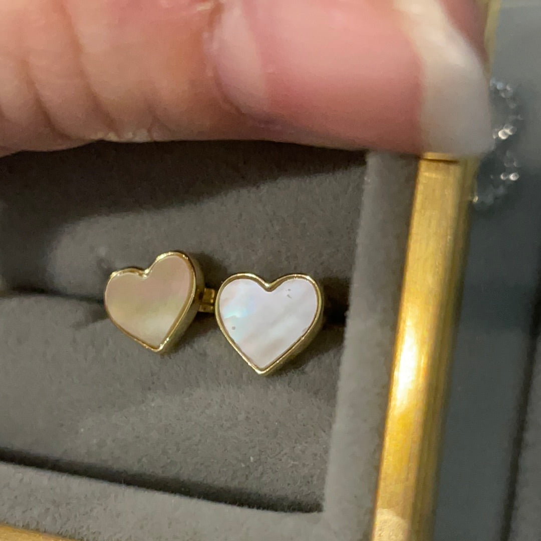 Brand New Two Tone Mother Of Pearl Heart Earrings