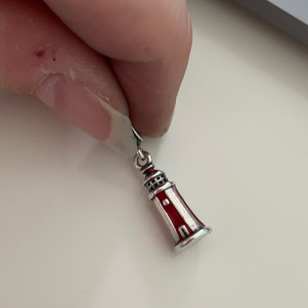 Genuine Pandora Lighthouse Dangle Charm Red and White