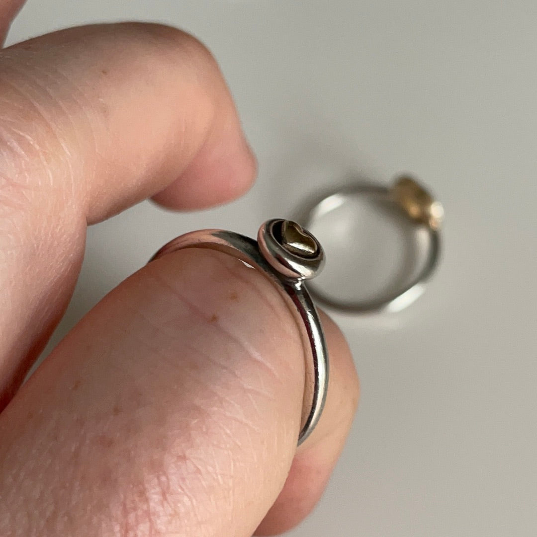 Genuine Pandora 14k Gold Two Tone Ring Small Heart Size 56