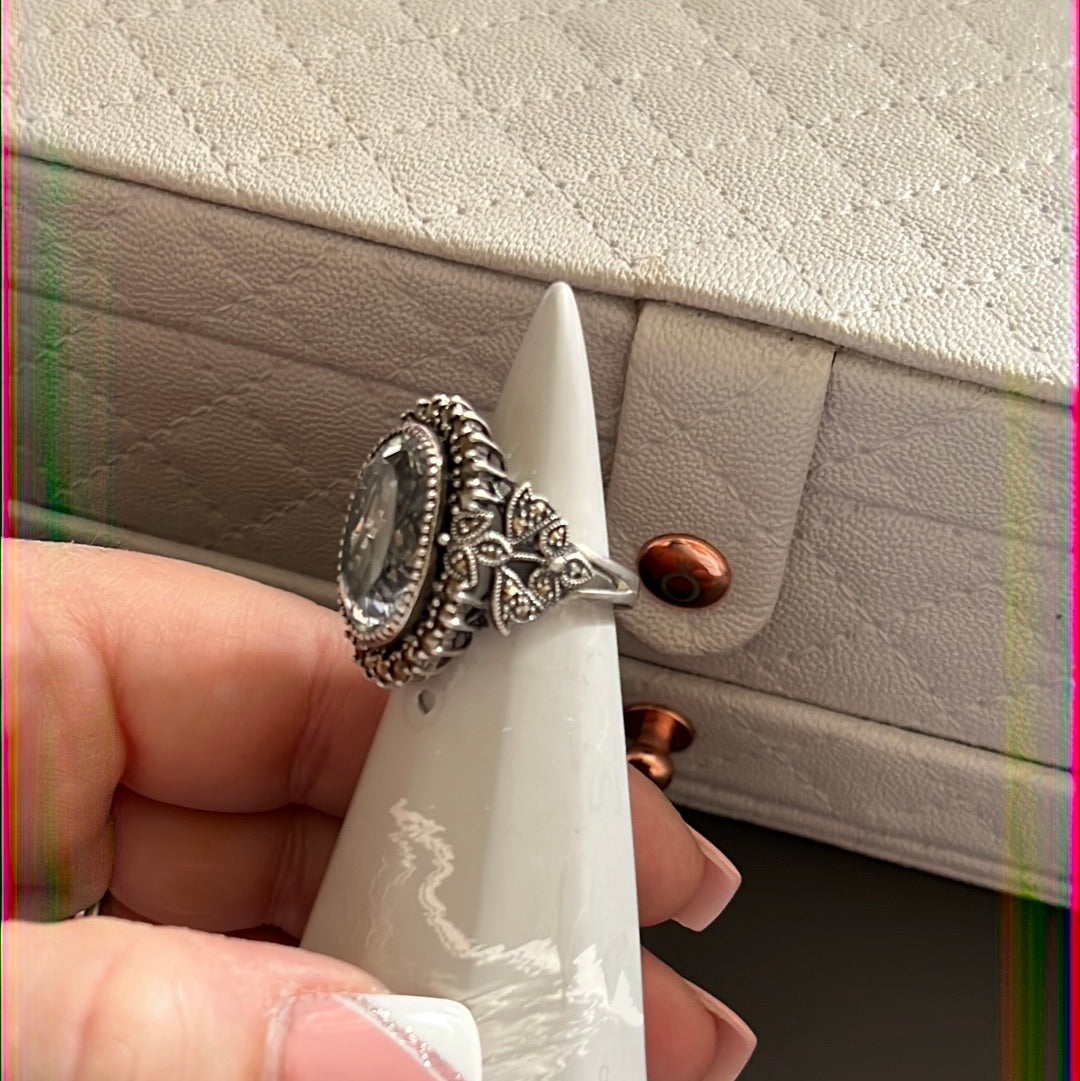 Unbranded Sterling Silver Pave Oval Clear CZ Stone Ring Size 53 Statement