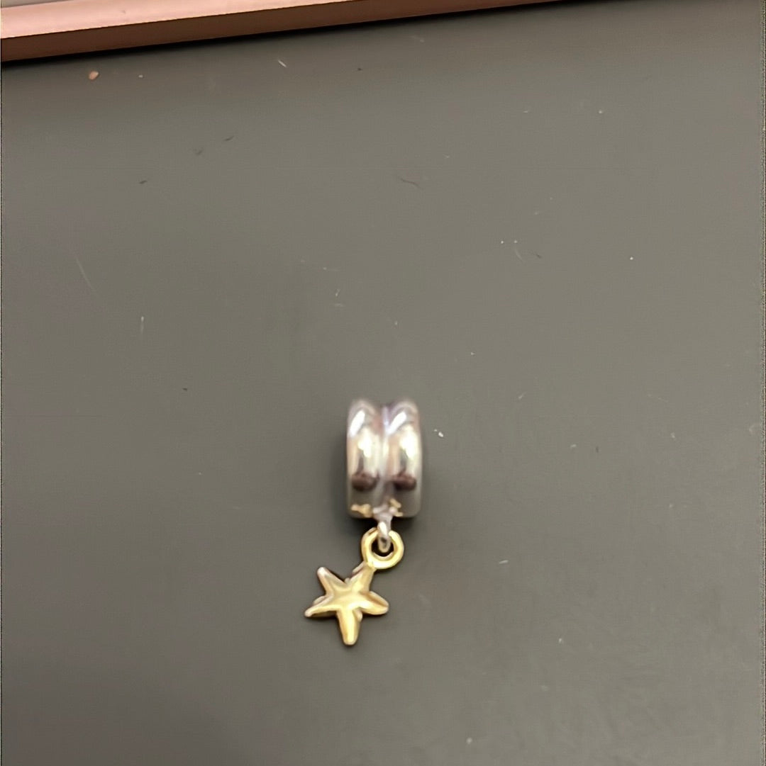 Sterling Silver Two Tone Dangle Star Charm