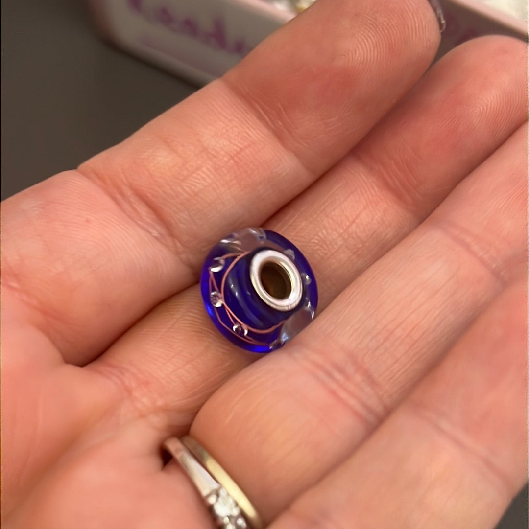 Genuine Chamilia Murano Blue and Gold CZ Line Iridescent Charm