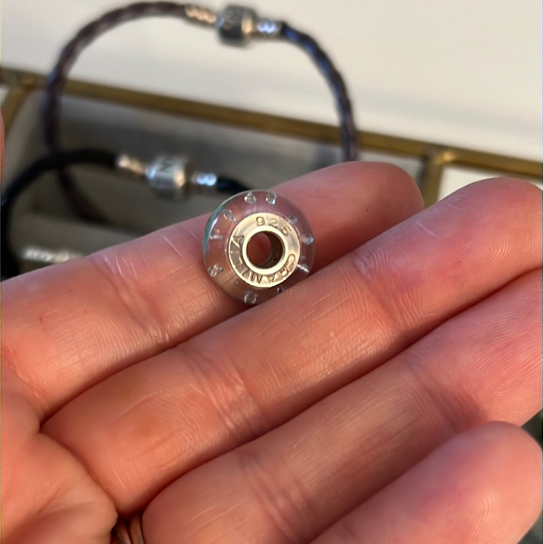 Genuine Chamilia Blue Foil Iridescent CZ Murano Charm