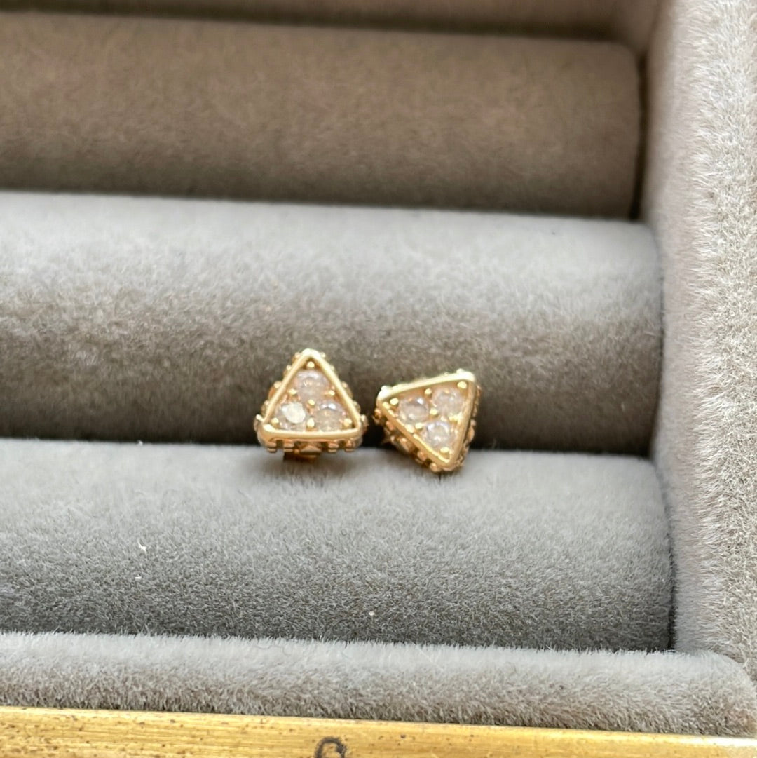 Unbranded Sterling Silver Shine Gold Pave Triangle Stud Earrings