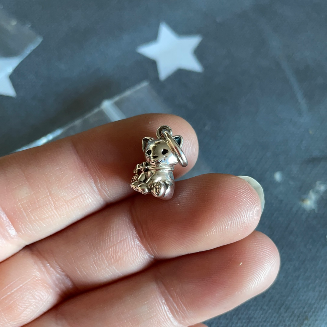 Genuine Pandora  Cat Charm Dangle With Fish Bone Collar Animal Lover