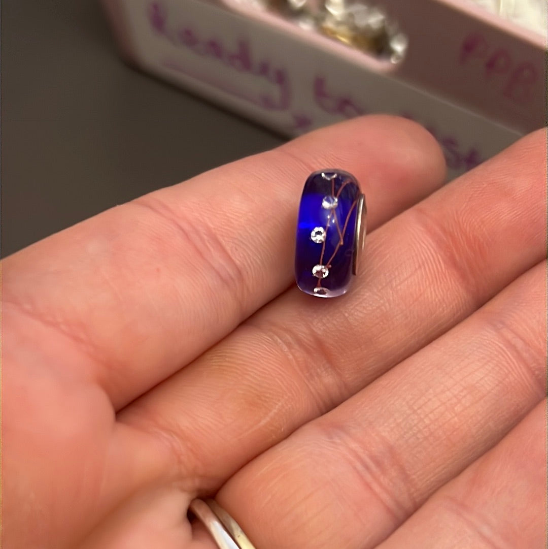 Genuine Chamilia Murano Blue and Gold CZ Line Iridescent Charm
