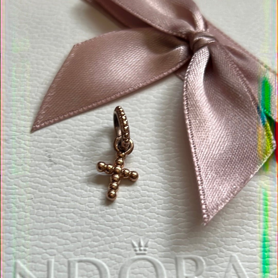 Genuine Pandora Rose Gold Beaded Cross Dangle Charm
