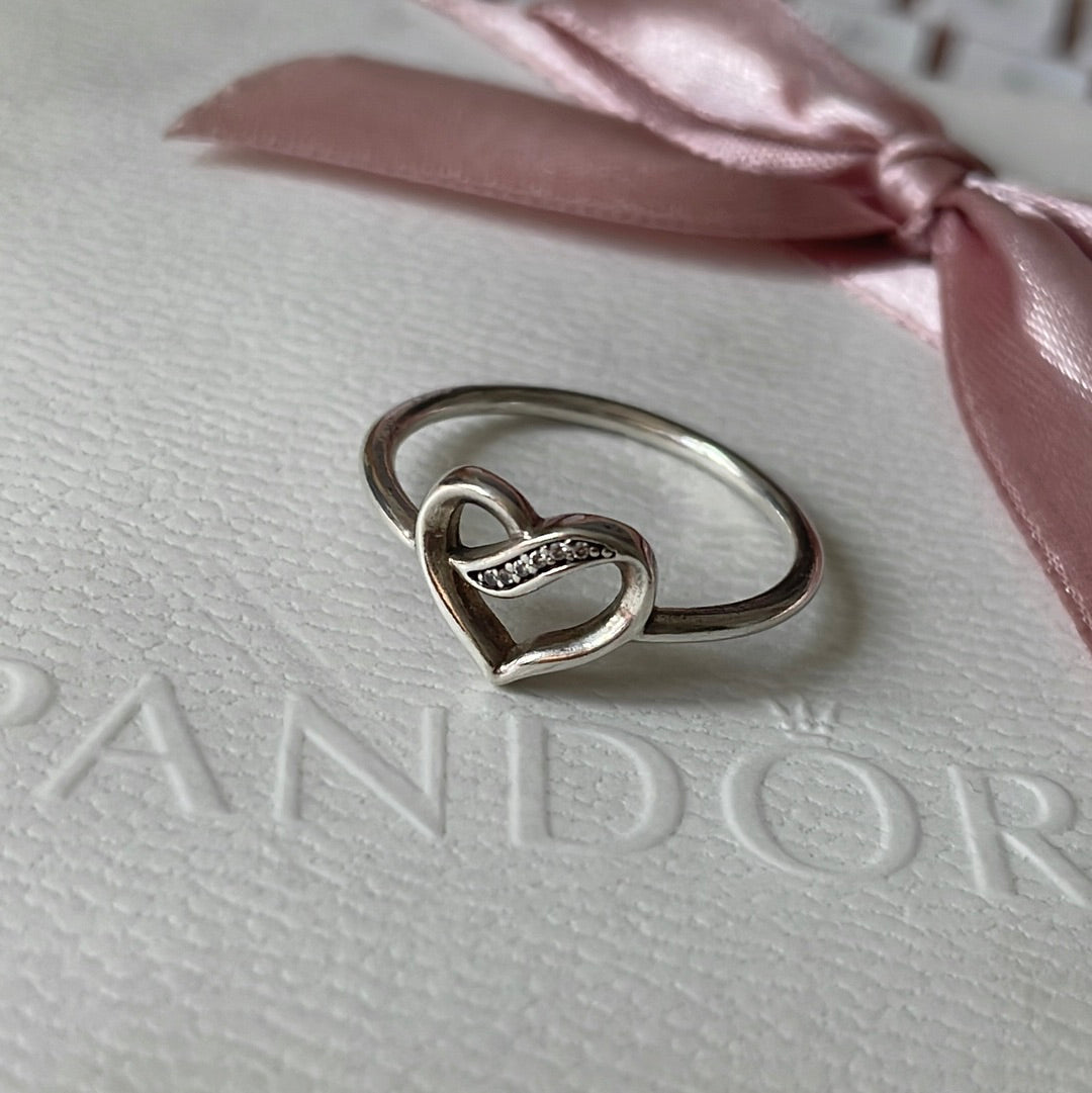Genuine Pandora Heart Pave Line CZ Ring Size 58